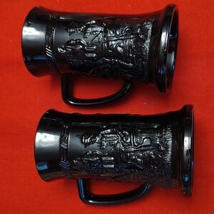 Vintage Tiara Indiana Glass Black Amethyst Glass Beer Steins Mugs 8 to 10 oz EUC
